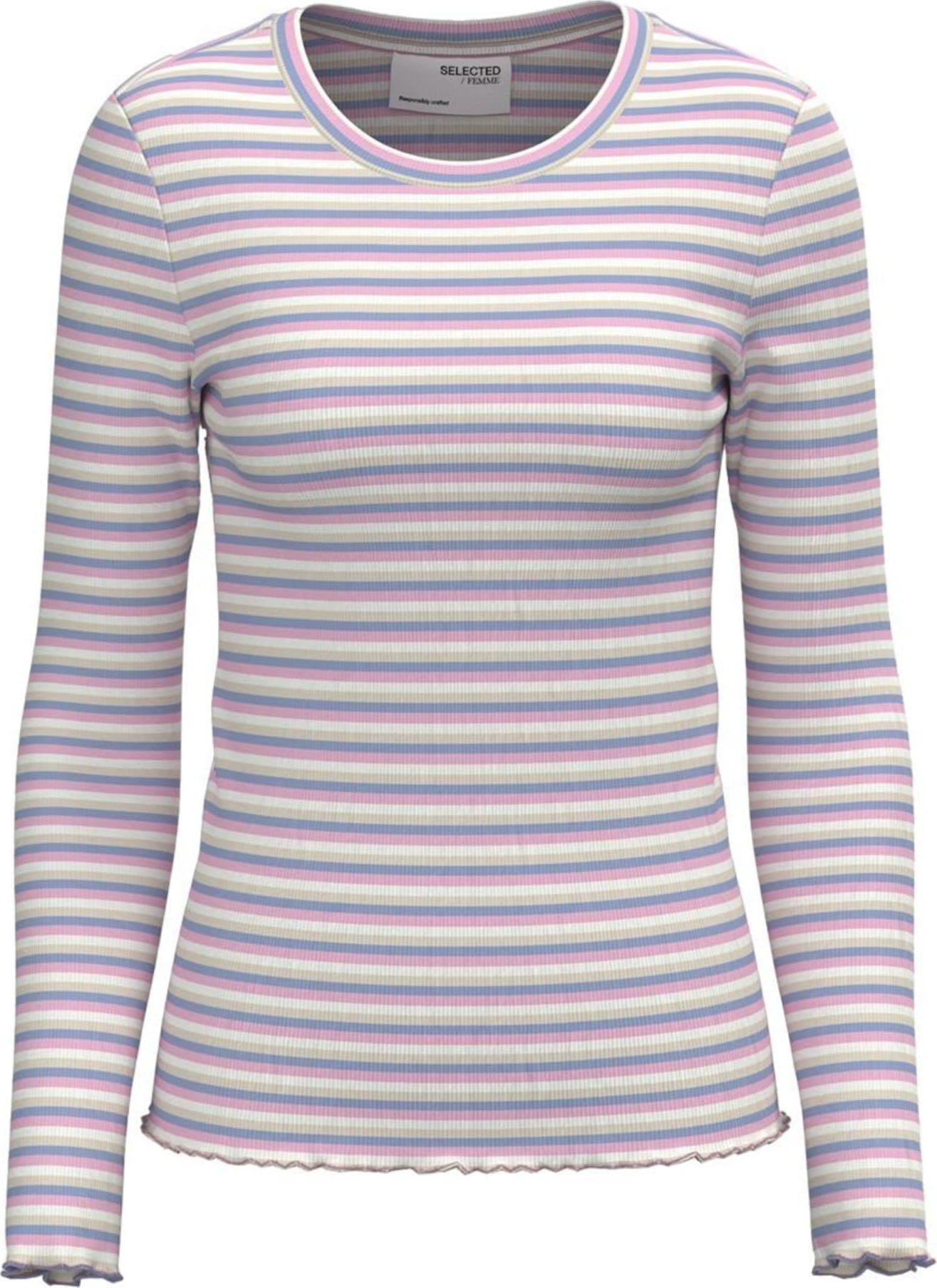 Tričko Selected Femme béžová / modrá / pink / bílá