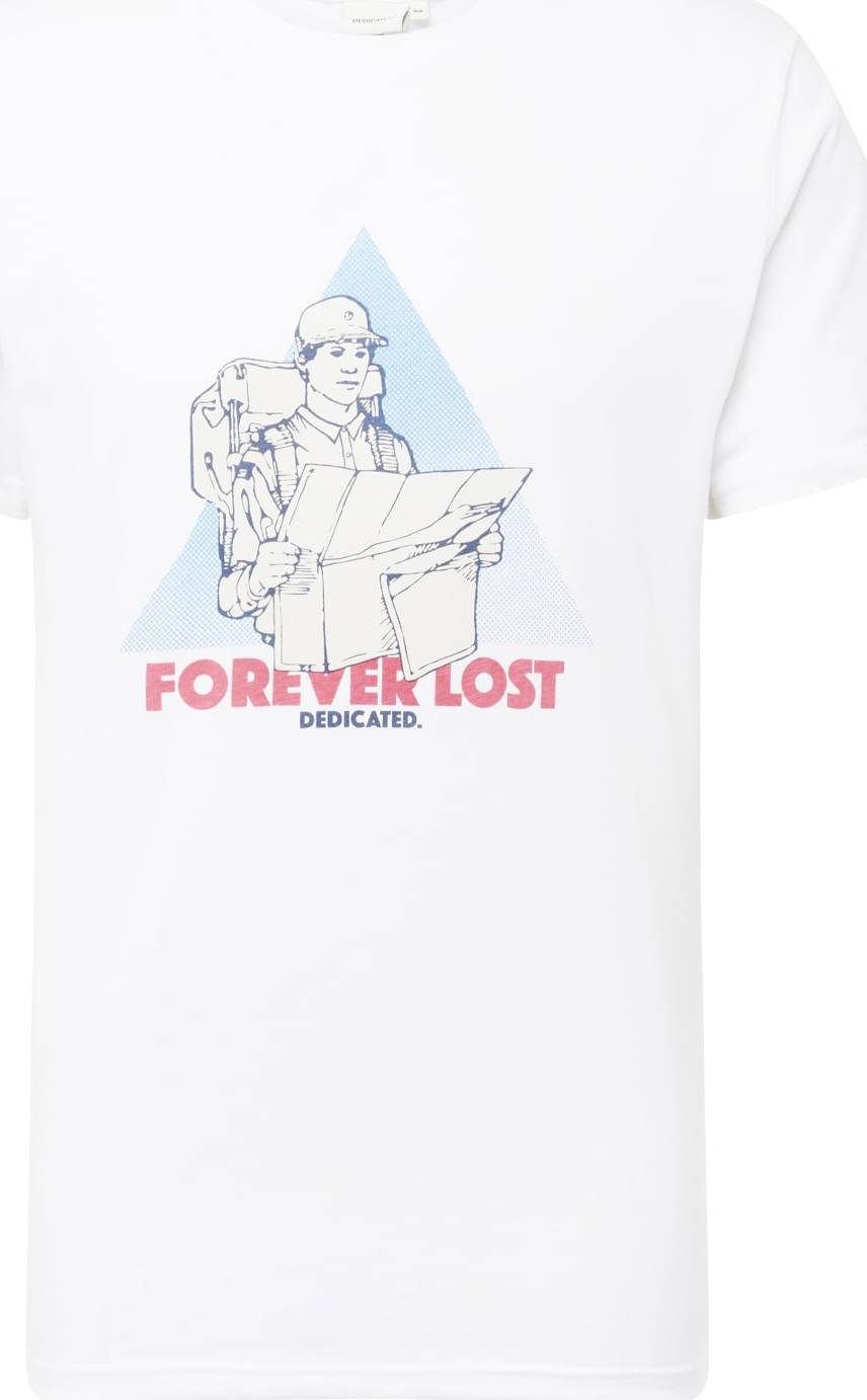 Tričko 'Stockholm Forever Lost' DEDICATED. světlemodrá / tmavě modrá / pastelově červená / bílá