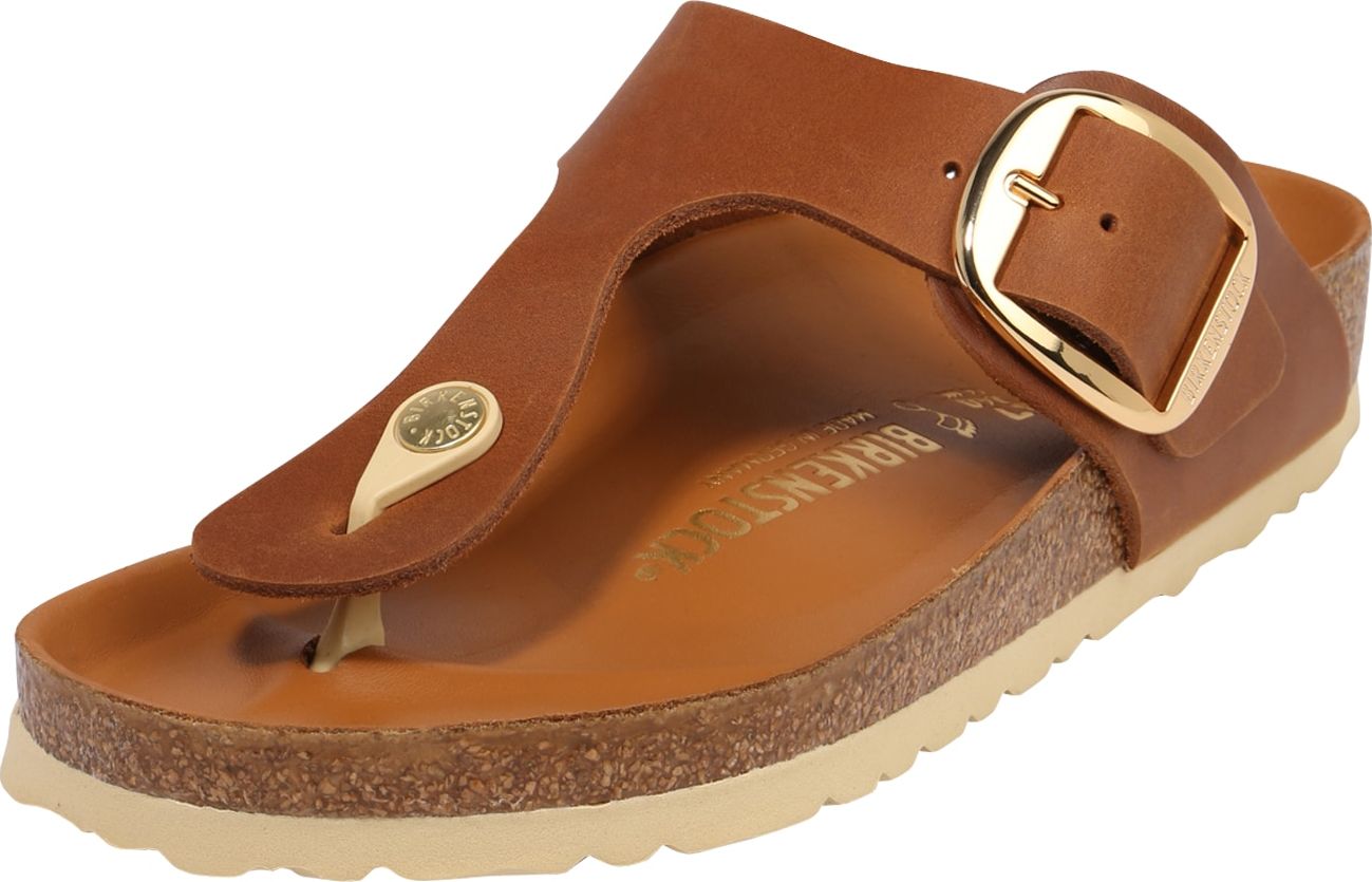 Žabky 'Gizeh Big Buckle' Birkenstock hnědá / zlatá